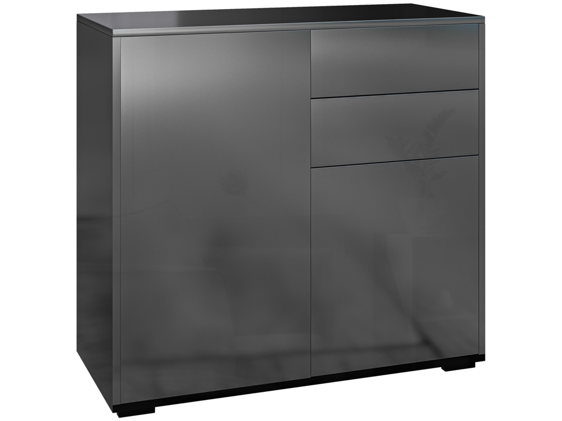 Cómoda/aparador/mueble De Almacenamiento Con 2 Cajones, 2 Puertas Y Estante, 79 X 36 X 74 Cm, Negro Brillante.