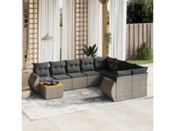 Conjunto de sofá de jardín de 10 piezas con cojines, ratán gris, DKD Home Decor