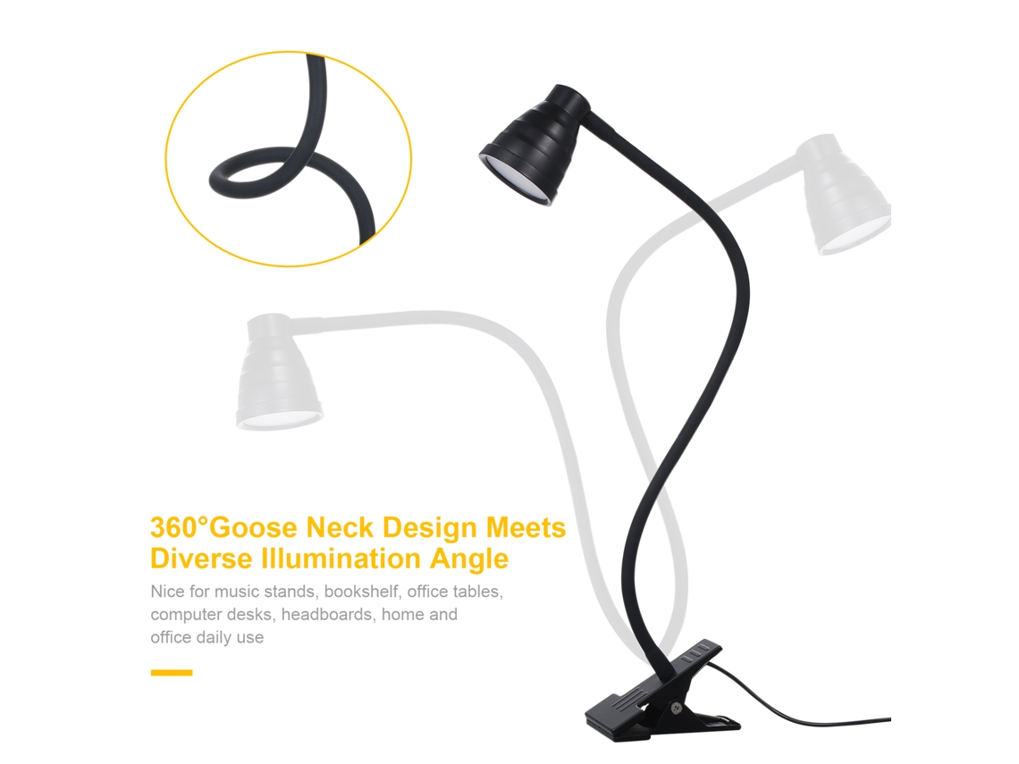 Lámpara De Mesa Con 24 Led, 5w, Usb, 3 Modos De Luz, 10 Niveles De Brillo, Pinza De 4,5 Cm, Flexible.