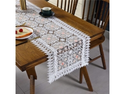 Runner de Mesa Retangular de Renda Branco Tecido de Algodão e Linho 15x71 Polegadas