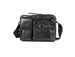 Bolso de trabajo para hombre de piel sintética negra con correa ajustable.