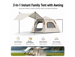 Tienda Pop-up 3-5 Personas Upf50+ Impermeable Con Tejido Plateado Y Avance Para Camping