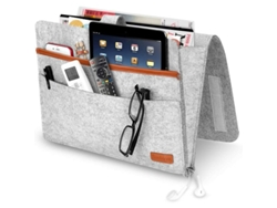 Bolsa de fieltro gris claro para sofá, tableta, control remoto de celular y otros artículos.