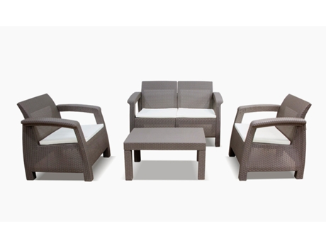 Sofá 2 Sillones Mesa de Centro CF. Muebles de Jardin y Terraza Ratan PE, Marron SALDOSYSTOCKS