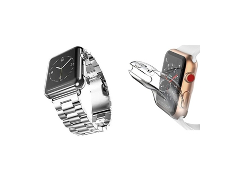 Kit De Correa De Acero Para Herramientas Cubierta De Protección Completa Para Apple Watch Series 9 Aluminio 41 Mm Gris / Transparente