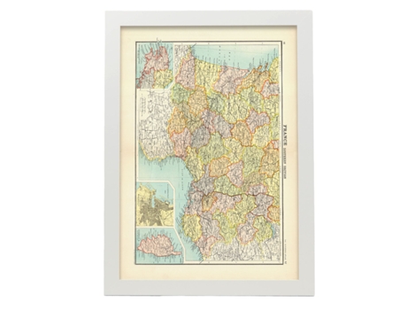 NACNIC Pósters Geográficos En Estilo Vintage Mapa Del Sur De Francia Ilustraciones De Antiguos Mapamundis En Tonos Sepia Tamaño A4, Con Marco Negro