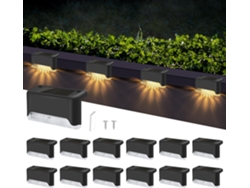 Kit Com 12 Luminárias Solares Para Escadas Exteriores, Lâmpadas Solares À Prova De Água, Branco Quente
