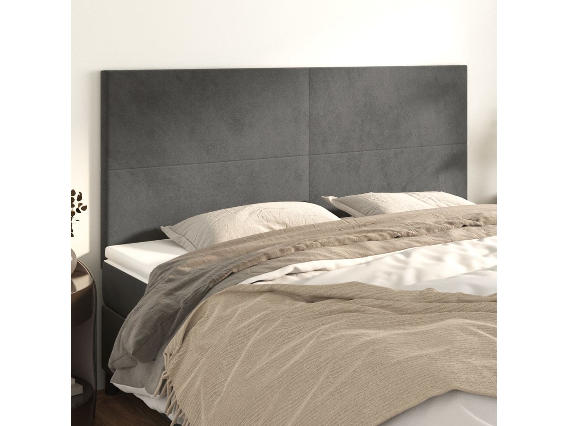 Cabeceros 4 Unidades De Terciopelo Gris Oscuro 80x5x78/88 Cm