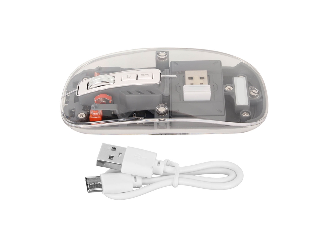 Ratón Inalámbrico Bluetooth 2.4g, Transparente, 2400 Dpi, Recargable De 400 Mah, Rgb Gris