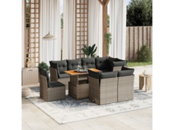 Conjunto de sofá de jardín de 9 piezas con cojines, mimbre gris, DKD Home Decor