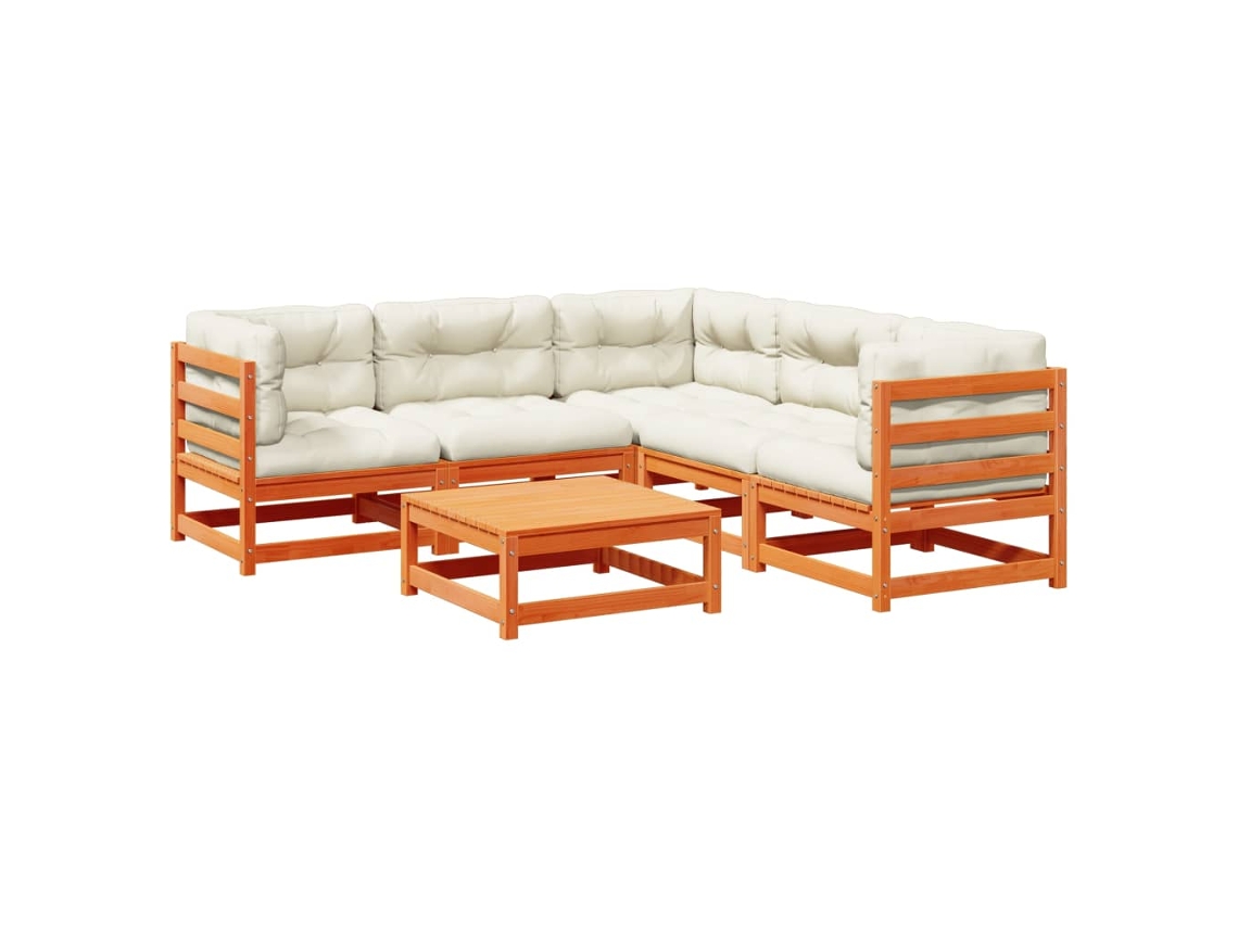 Maison Exclusive - Set De Sofás Jardín 6 Pzas Con Cojines Madera Pino Marrón Cera