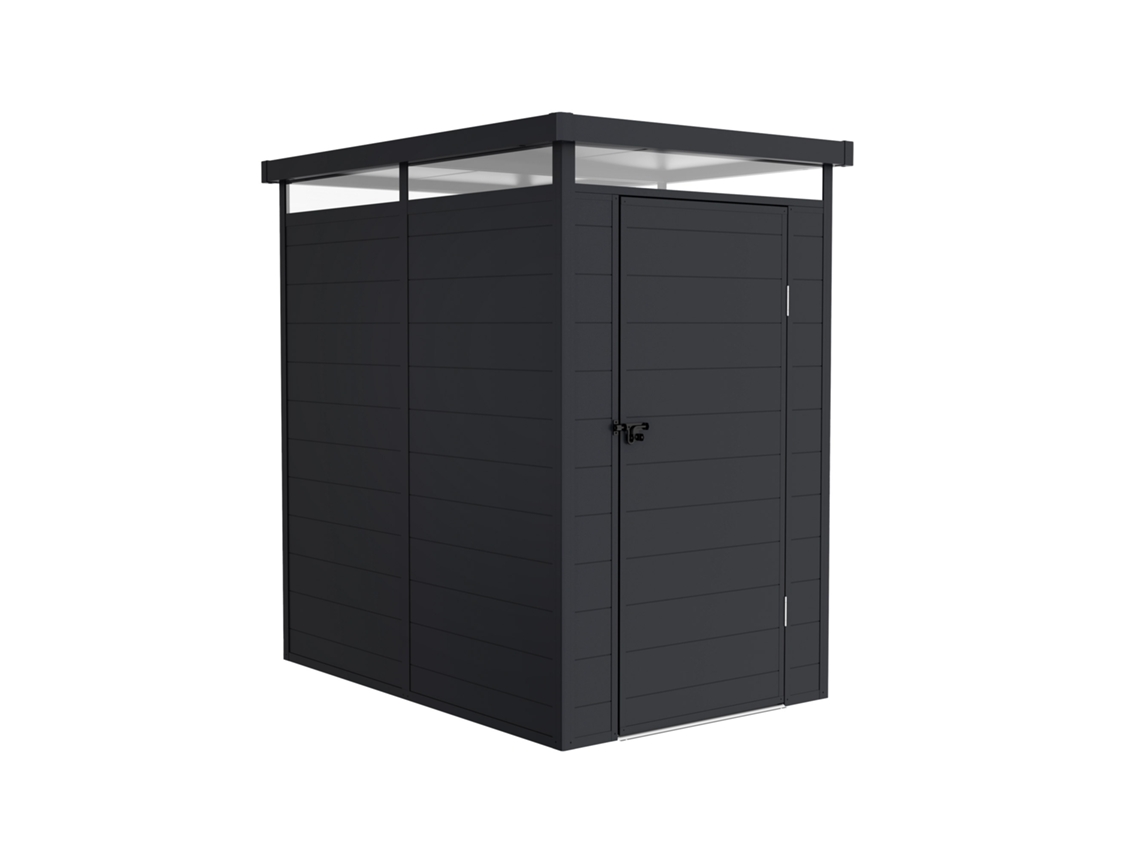 Refugio de resina Terra de 2,47 m² con claraboya de 360 grados para luz natural, puerta abatible, resistente refugio para jardín exterior Wasabi