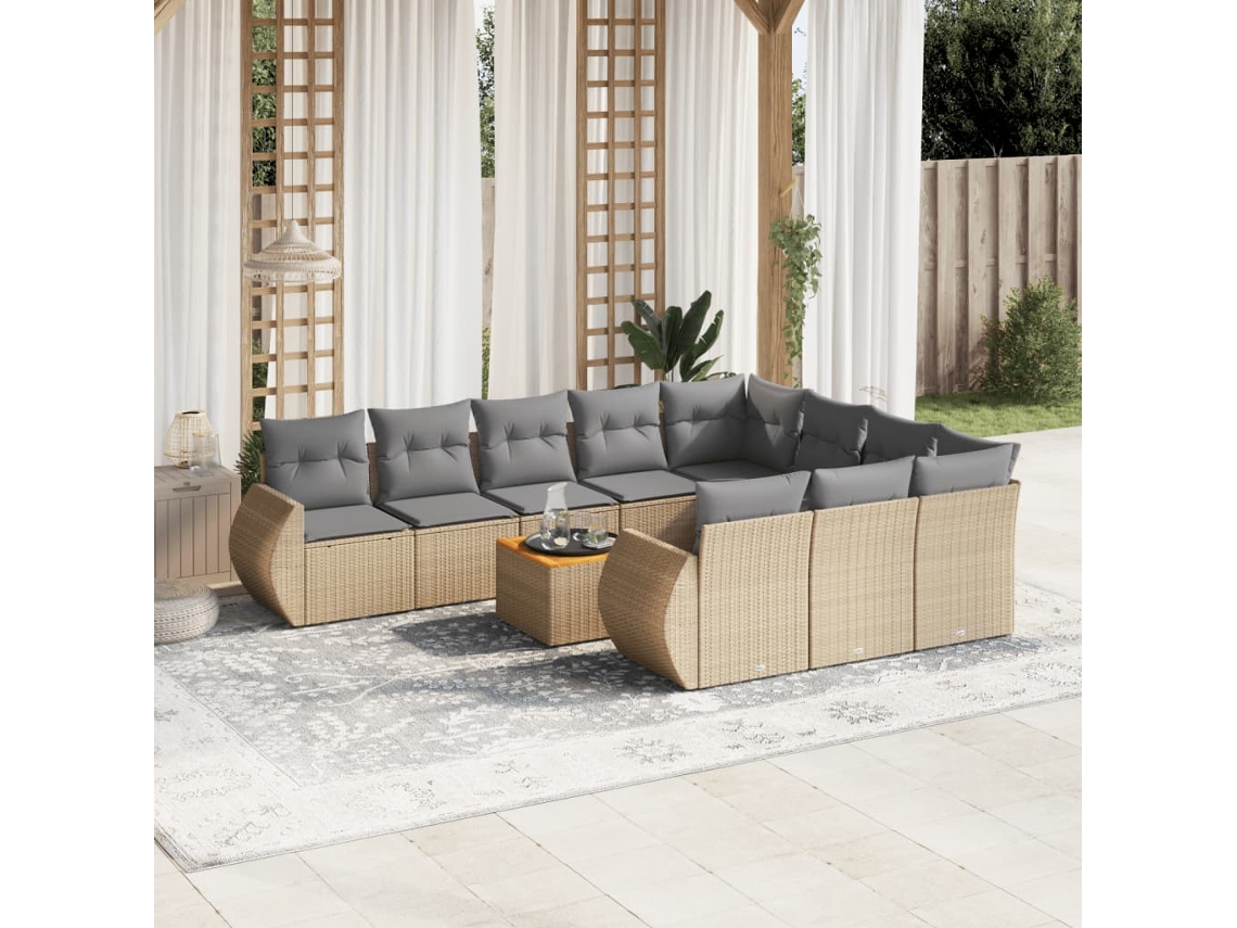 Conjunto de sofá de jardín de 11 piezas con cojines, mimbre sintético beige, DKD Home Decor