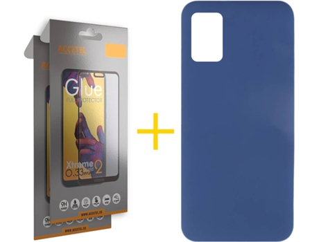 Funda y Protector de Vidrio Full 2 x Samsung Galaxy A31 ACCETEL Silicona Líquida Azul