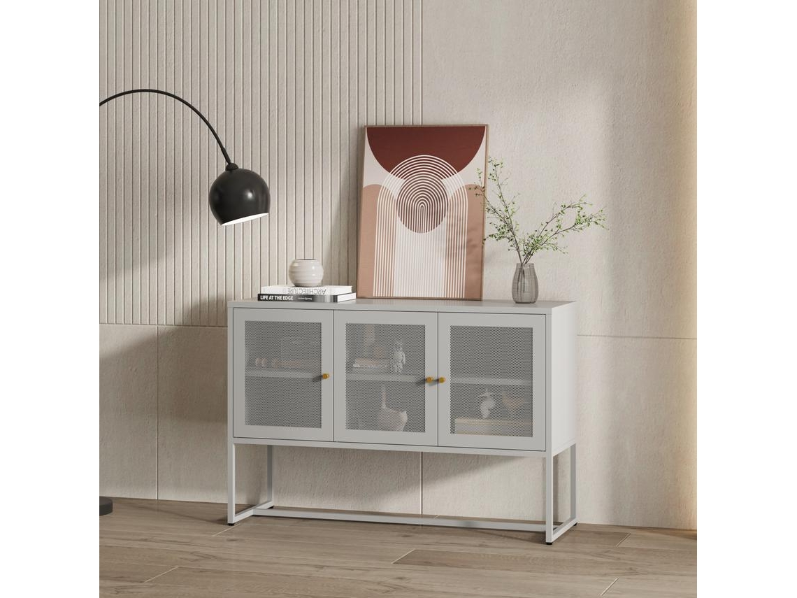Aparador Sund con 3 puertas de malla acero 120x40x80cm - Gris [EN.CASA]