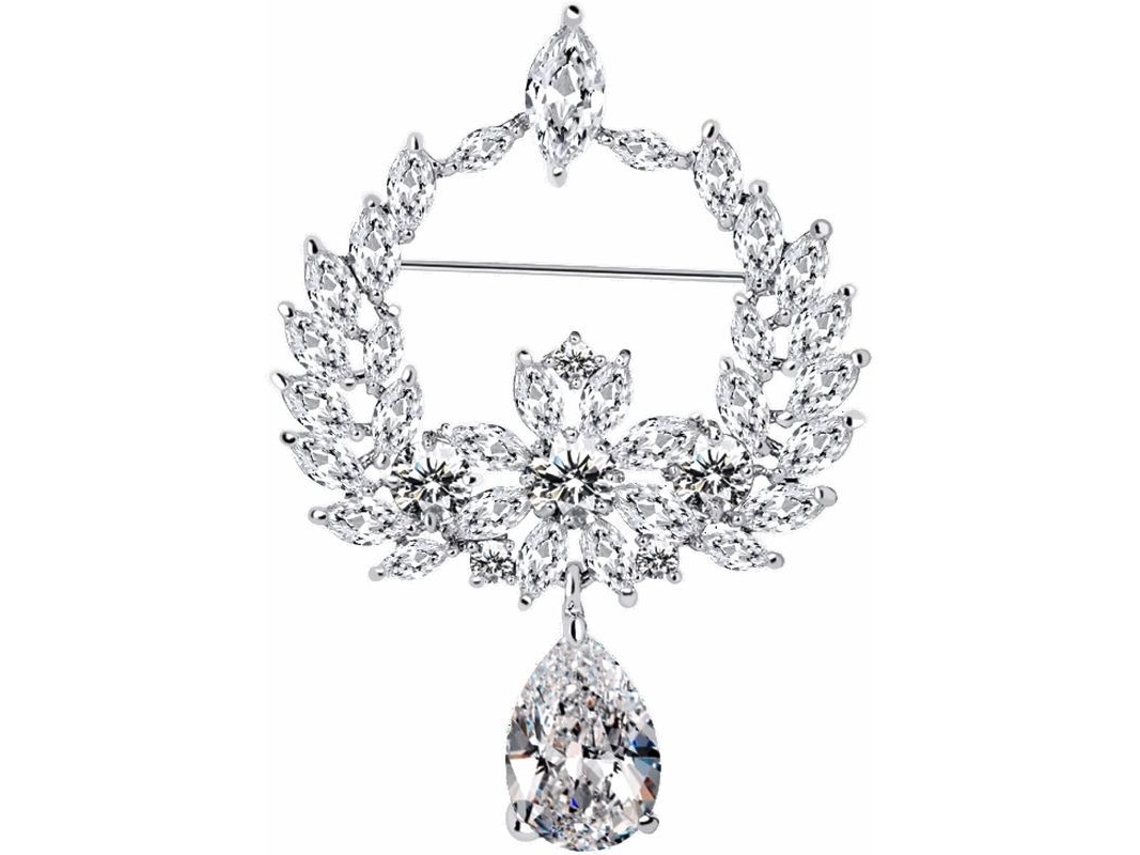 2026-broche De Hoja De Olivo Plata Con Zirconia Aaa Accesorios Para Abrigos Mujer