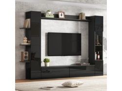 Conjunto Sala Modular 4 Peças - Compacto Com Vitrina E Grande Arrumação - Preto