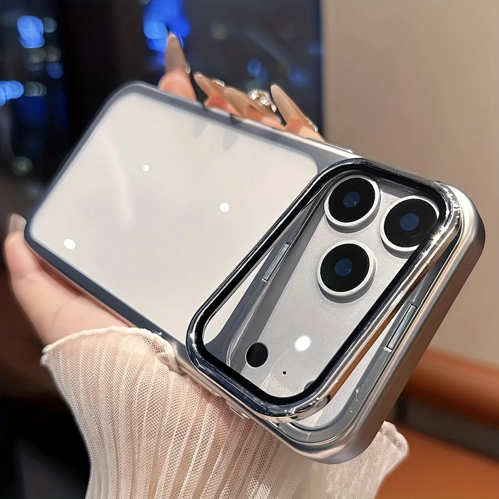 (iphone 17 Pro Gris) Funda Transparente A Prueba De Golpes Para Iphone Con Soporte Y Protección De Lente De Cristal.