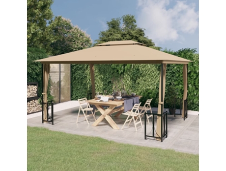 MAISON EXCLUSIVE Cenador con paredes laterales y techos dobles gris taupe 3x4 m