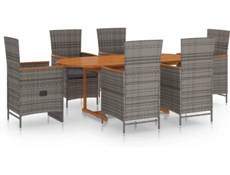 Conjunto 7 de comedor de jardín VIDAXL ratán sintético gris
