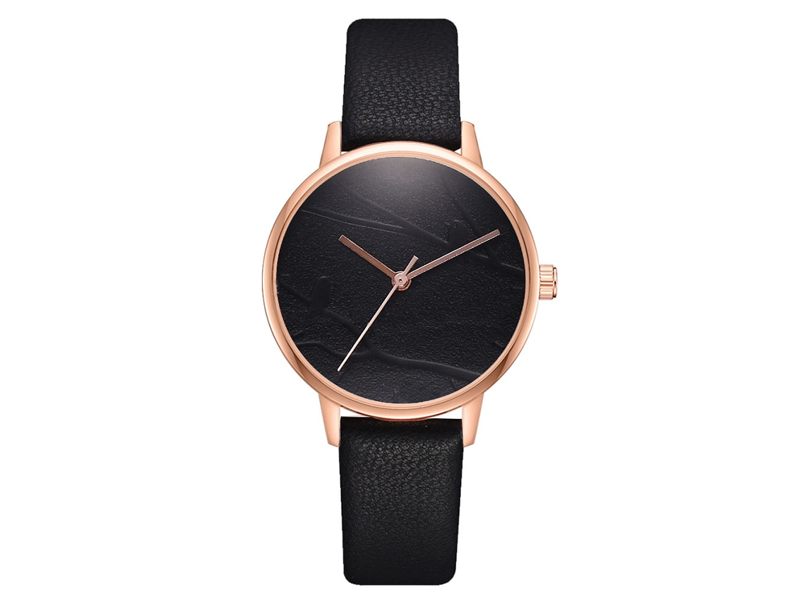 Reloj De Pulsera Para Mujer Con Correa Ajustable De Pu, Reloj De Cuarzo Con Esfera Redonda Negra.