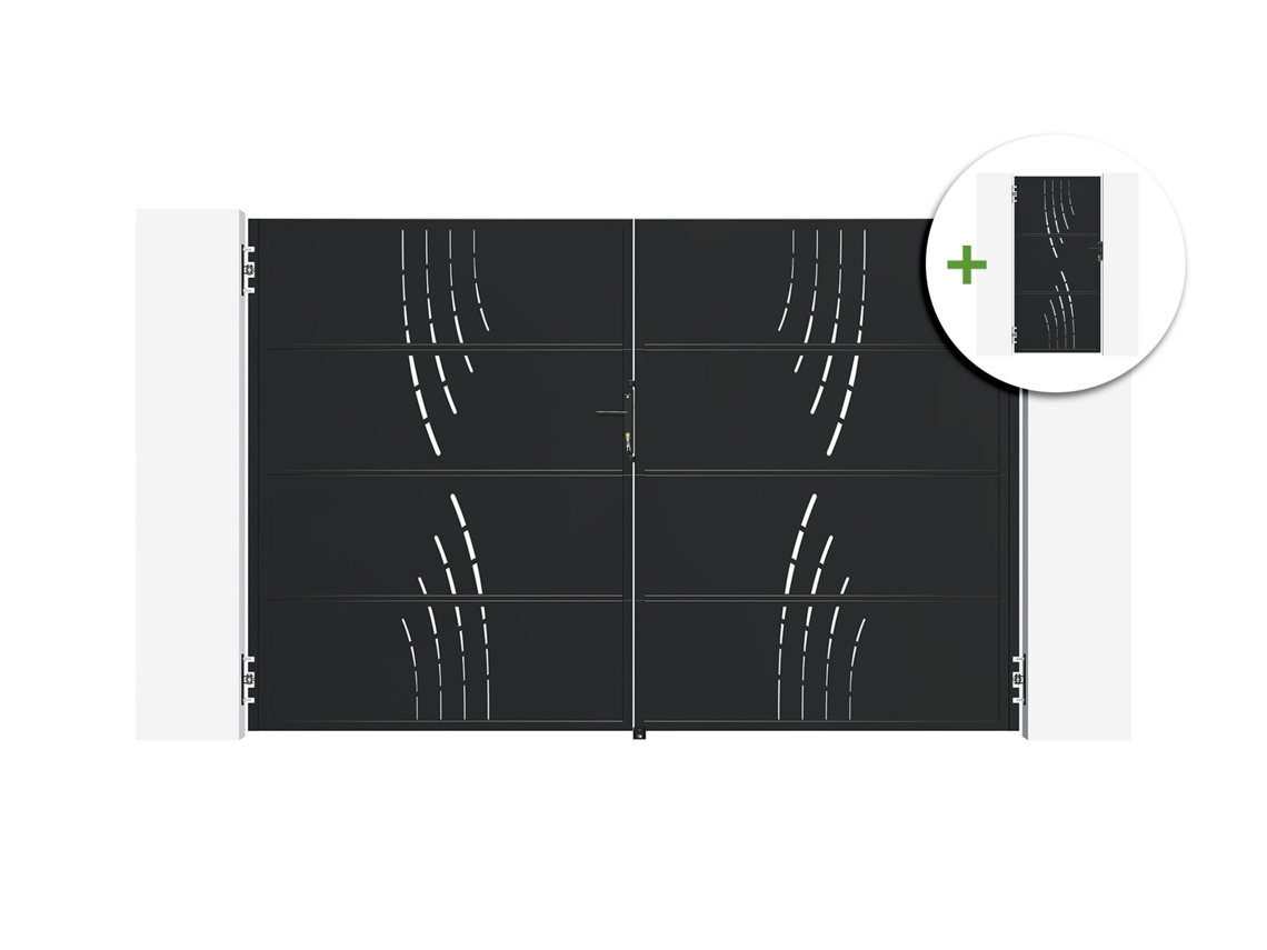 Puerta Batiente De Acero Nali Veleta De 3 M, 200 Cm De Alto, Color Negro + Puerta Peatonal