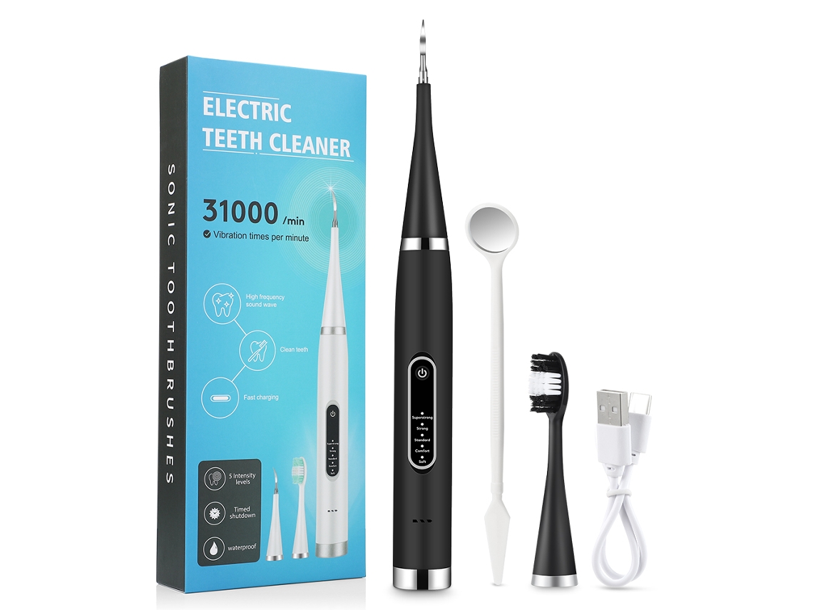 Cepillo de dientes eléctrico sónico, blanqueador, elimina placa, para cuidado dental, escáner de sarro y litotrictor. Mdug (negro)
