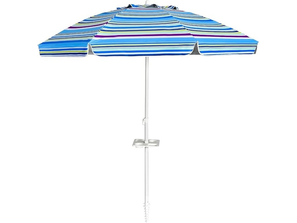 Sombrilla De Playa Costway Inclinable 30°(220 Cm - Poliéster - Rayas Azul Claro)