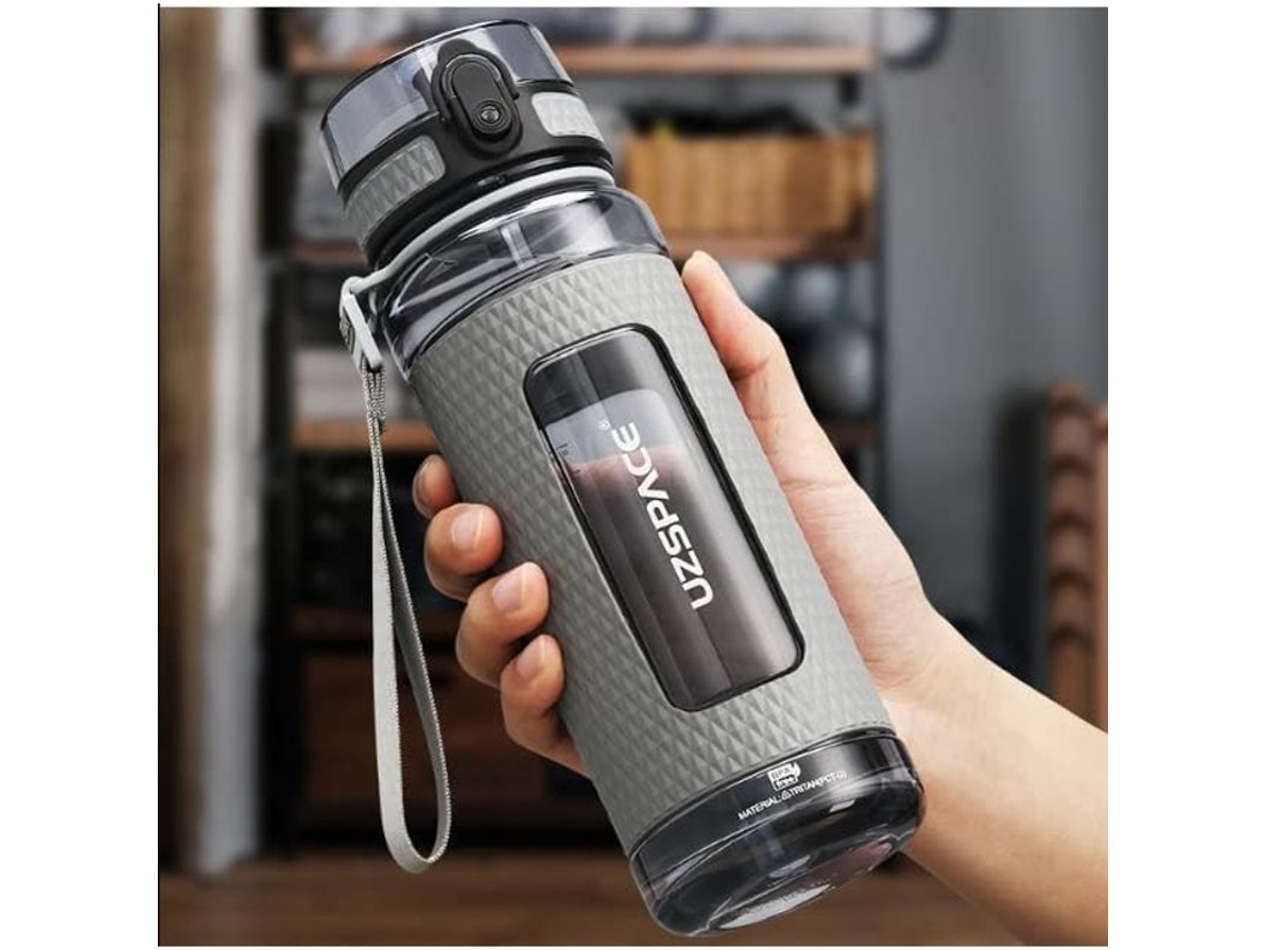 Botella de agua motivacional Rebe-Linjou para gimnasio, deportes, camping y ciclismo (negra)