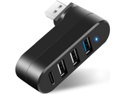 Concentrador Usb 3.0 De 4 Puertos [rotación De 90°/180°], Divisor Usb Con Puerto Usb-c De 5 W Y Entrada Pd, Extensor Usb (negro)