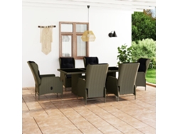 Conjunto 7 Piezas Jantar Exterior Com Almofadões Vime Pe Castanho Dkd Home Decor