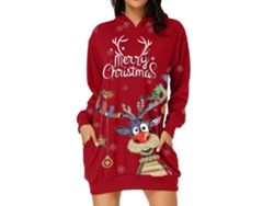 Vestido Sudadera Con Capucha Para Mujer Impreso Navideño Manga Larga Holgado Casual Rojo Elk M