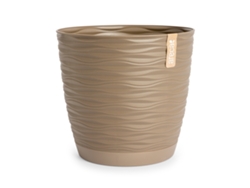 ARECA Wind - Maceta Decorativa Redonda 23 cm con Plato Integrado Taupe