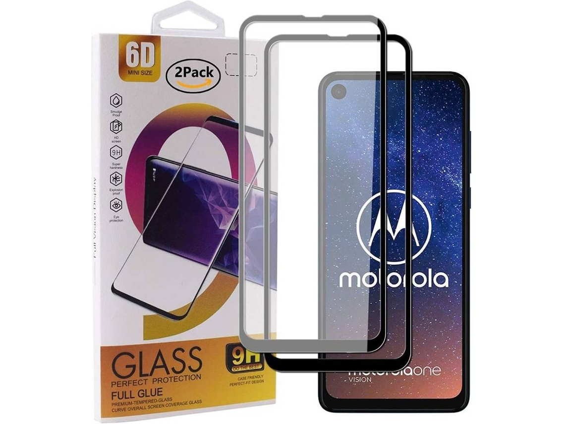Protector Cristal Templado Motorola One Vision HONGWE. Cobertura Completa Negro