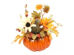2 arreglos florales artificiales de hojas de arce y calabaza