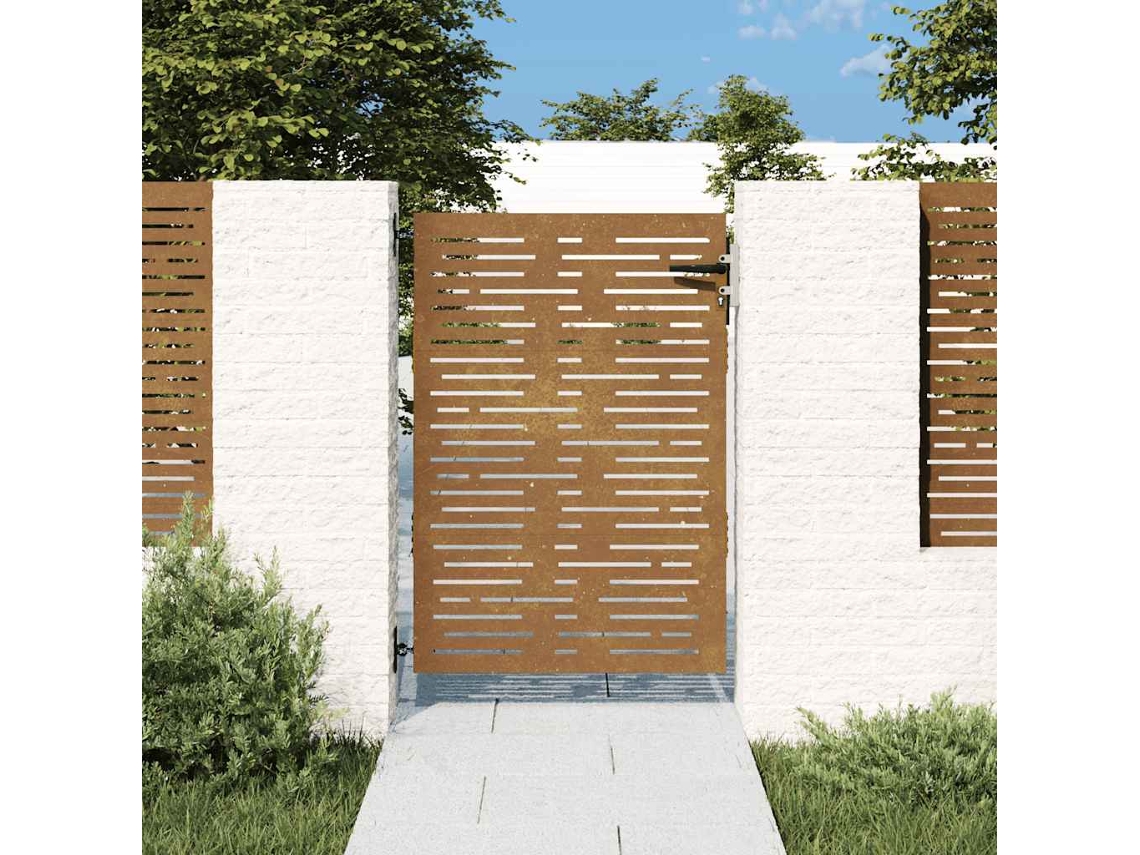 Puerta de jardín de acero corten de 85 x 150 cm, diseño cuadrado, WSD845361 Lovely Home