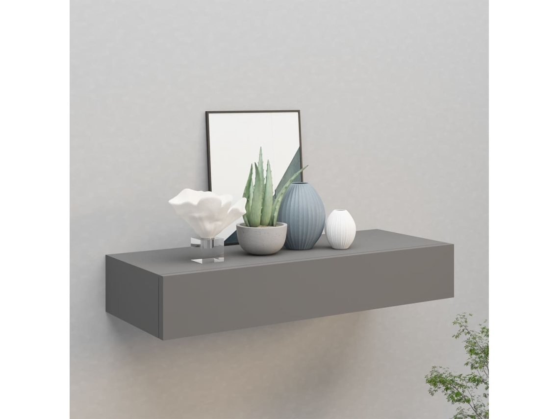Estante de pared con cajón MDF 60x23,5x10 cm gris Dkd Home Decor