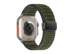 Bracelete Para Apple Watch 46/49/45/44mm - Nylon Com Padrão Ondulado E Fecho Magnético Verde Oliva