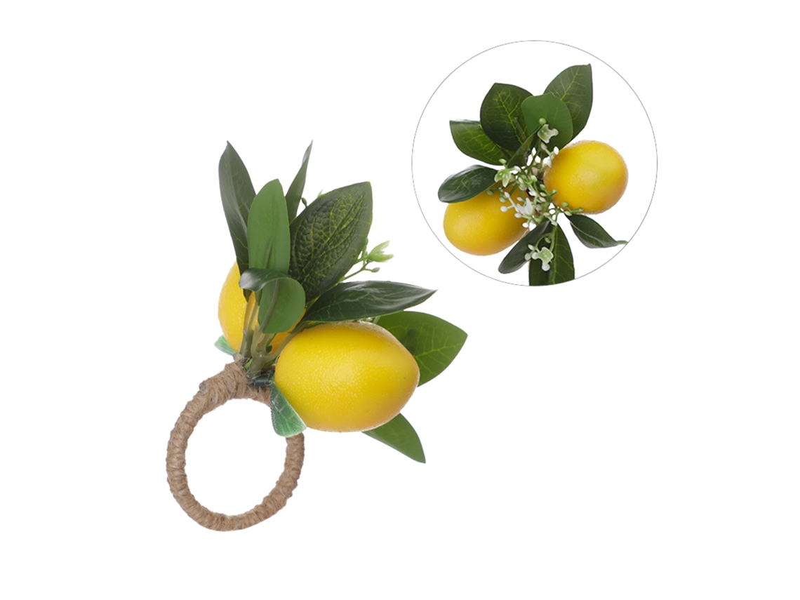 Anillo para servilletas de limón, mesa simulada, mesa de restaurante