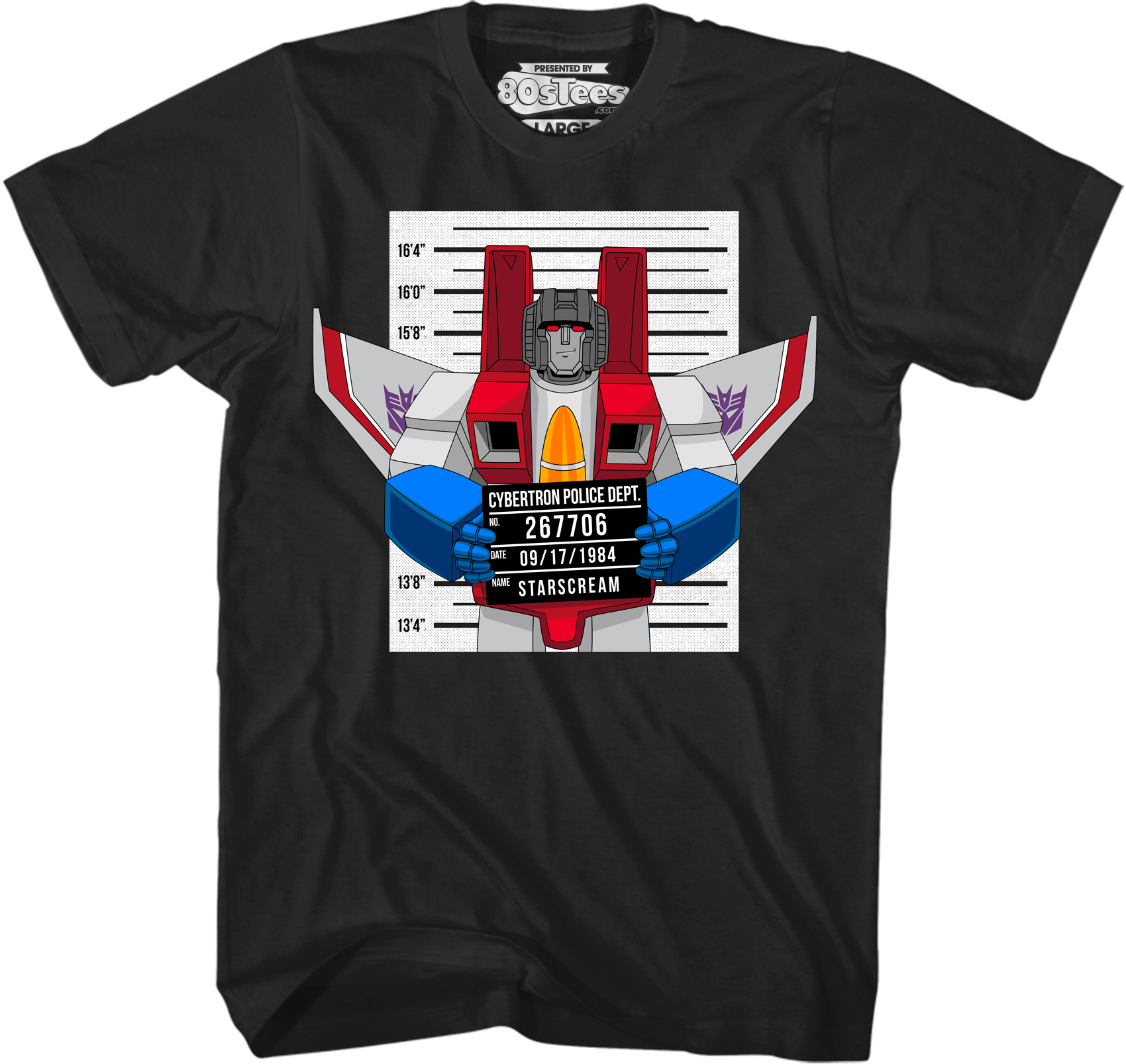 Camisetas Unisex DEEPSTONE Mug Shot Starscream Transformers Negro (XXL)