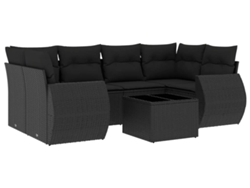 Conjunto 7 de comedor de jardín VIDAXL y cojines ratán sintético negro