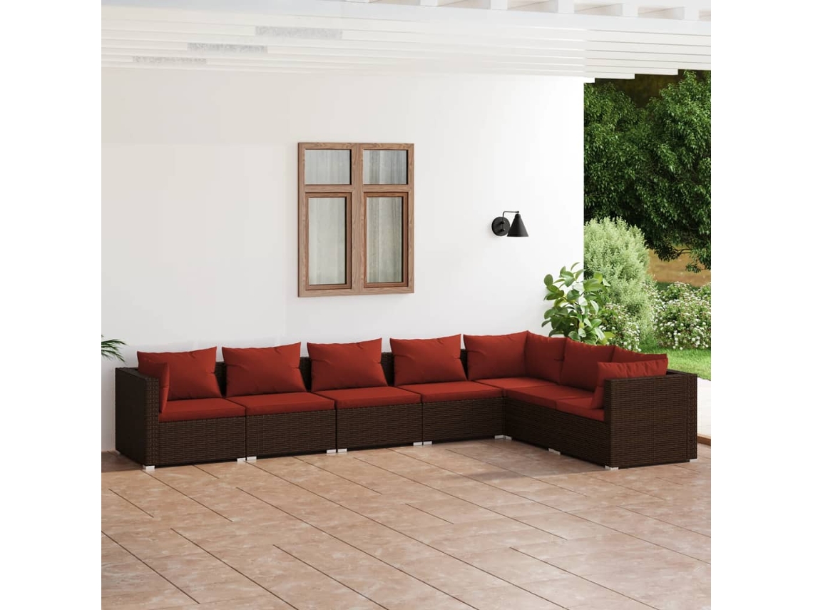 Conjunto de jardín de 7 piezas con cojines de mimbre marrón DKD Home Decor