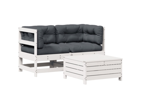 Conjunto 3 de muebles de jardín VIDAXL con cojines madera pino blanco
