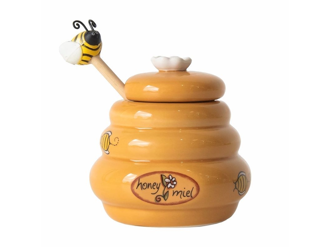 2026da-olla Para Almacenar Miel 175ml Con Diseño Novedoso Colmena Y Cucharón De Madera Con Detalles De Abeja