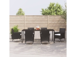 Juego de comedor de jardín de 7 piezas con cojines, mimbre sintético negro, DKD Home Decor