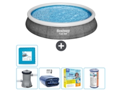 Piscina hinchable redonda Fast Set BESTWAY - Estampado ratán - 396 x 84 cm - Bomba incluida Vela solar - Paquete de mantenimiento - Filtrar - Baldosas
