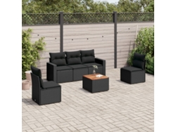 Conjunto de sofá de jardín de 6 piezas con cojines, mimbre sintético negro, DKD Home Decor