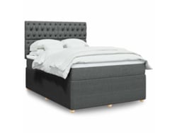Cama Box Spring Con Colchón Tela Gris Oscuro 160x200 Cm