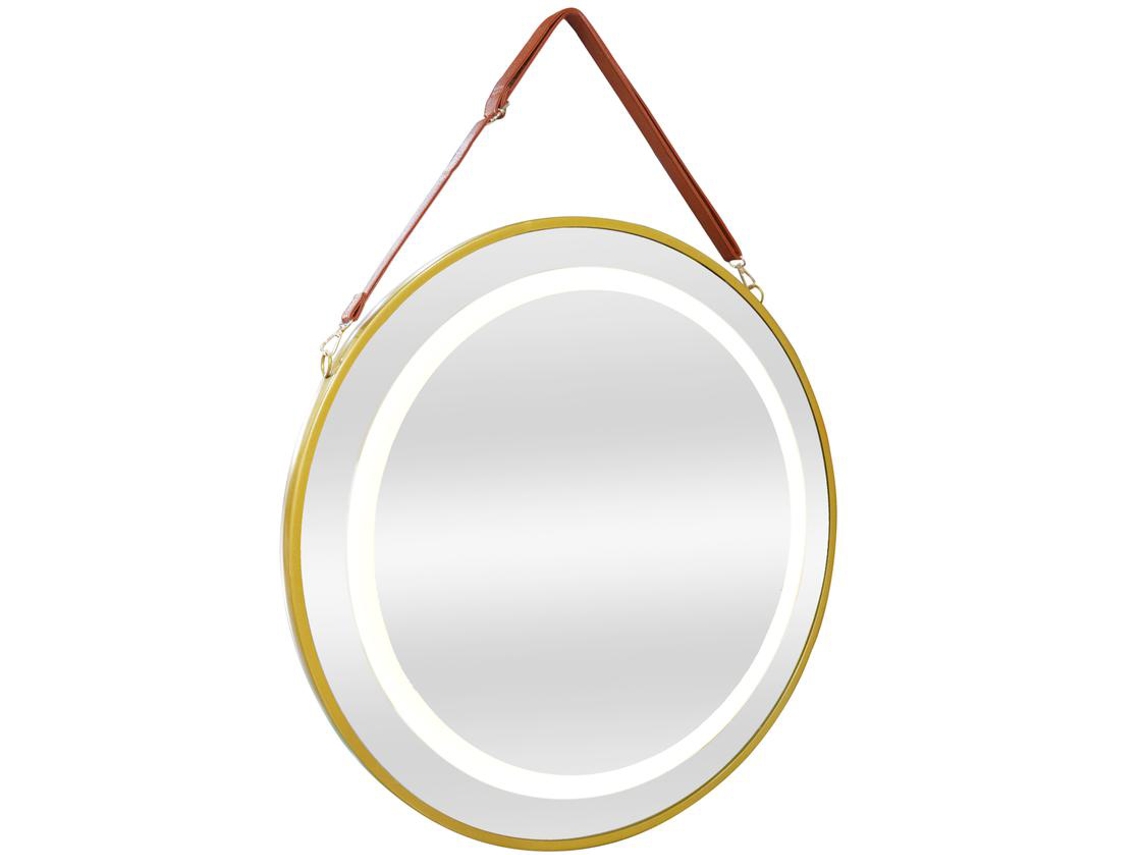 Espejo de pared con LED Picerno para baño con correa antivaho redondo aluminio cristal 70 x 70 x 3,5 cm Dorado PRO.TEC