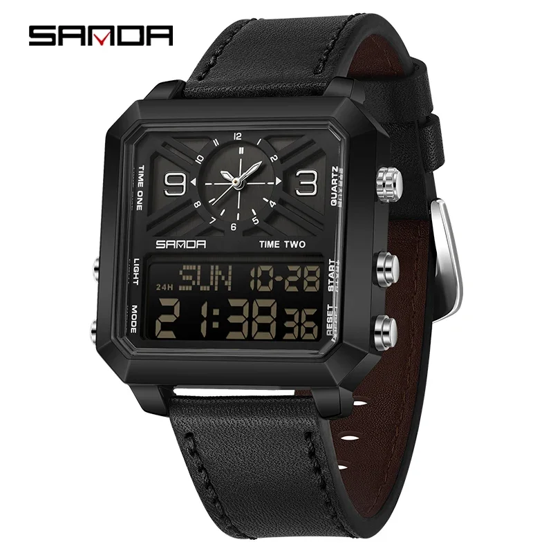 Elegante Reloj Deportivo Cuadrado De Cuarzo Para Hombre, Resistente Al Agua, Con Doble Pantalla Led, Analógica Y Digital Con Cuenta Atrás.